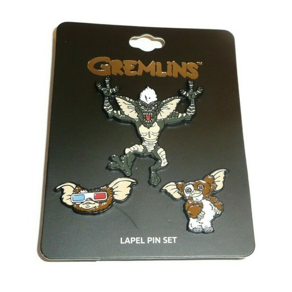 Gremlins Set of 3 Pins Pinbacks Lapels Movie 3D Glasses Gizmo Evil Stripe Horror